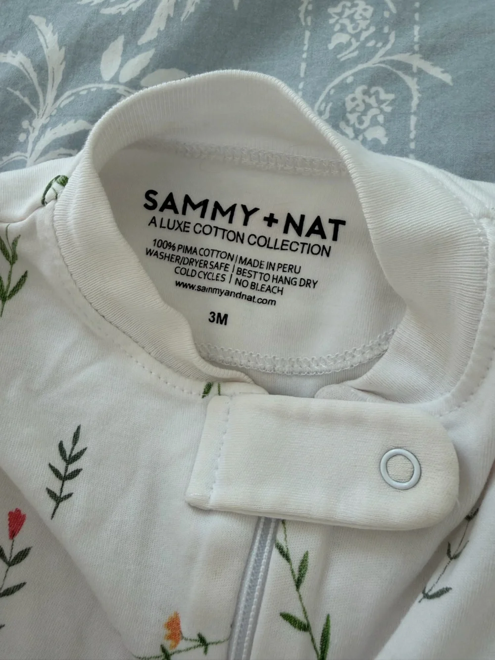 Sammy + Nat Cream Floral Zipper Sleep Sack Pajamas with Pink & Green Accents